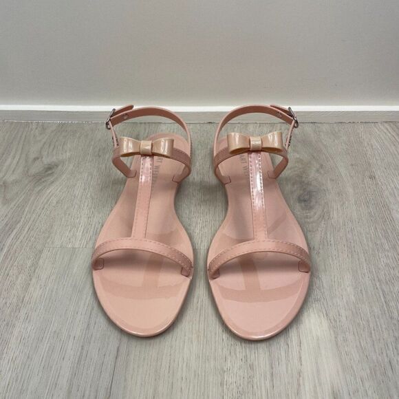 Stuart Weitzman Sandal Mellie Bow Jelly Slingback T-Strap Size 10 Nude - Picture 2 of 6
